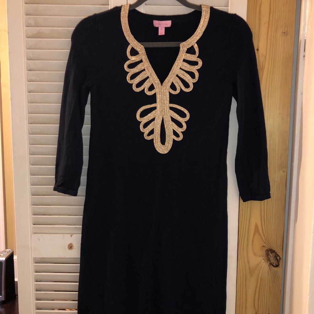 Lilly Pulitzer navy/gold sweater dress
